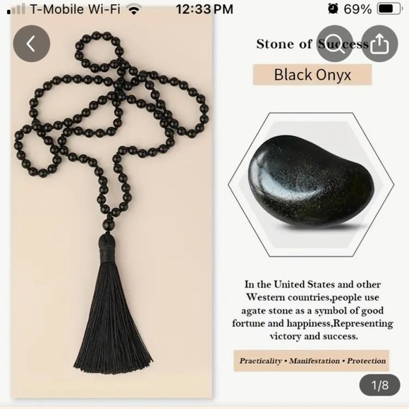 Genuine Black Onyx Mala Bead Bracelet or Long Necklace with Tassel - Picture 1 of 4